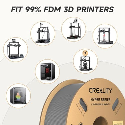 Official CREALITY Hyper PLA Filament 1.75mm, High Speed PLA 30-600mm/s 3D Printer Filament, Dimensional Accuracy +/-0.02mm, Fit Most FDM 3D Printers, 1KG(2.2lbs) Spool Gray - color: Grey