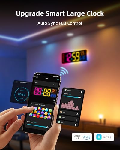 EASYERA Smart Digital Wall Clock App Control, 16.5” Large RGB Clock