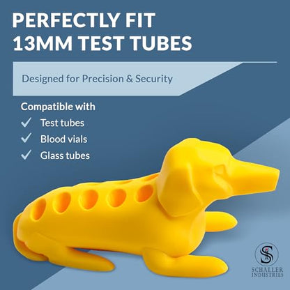 Schaller Industries Dachshund Test Tube Rack, 10 Vials, 13mm, in Yellow - color: Bright Yellow, size: 13mm Tubes