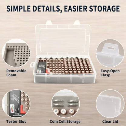 Xuerdon 120-Slot Battery Organizer Case with Tester for AA AAA & Coin Cells - color: white with Tester