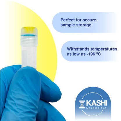 Kashi Scientific Screw Cap 1mL Cryovials with External Thread Cap - Self Standing Cryogenic Vial, Washer Silicone O-Ring, Cryogenic Tubes with Leak Resistance, Pack of 500 Cryo Tubes - size: 1ml