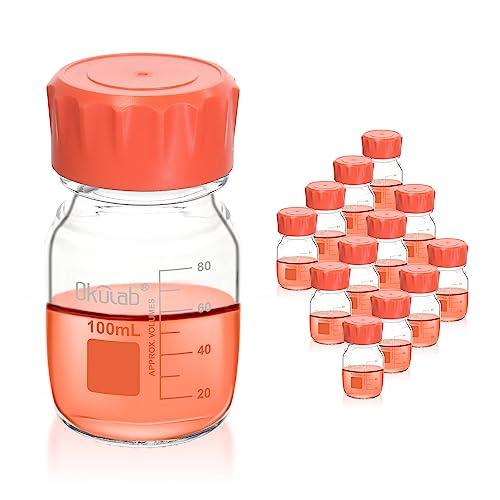 12pcs of 100ml(3.4oz) Round Media Storage Bottles, 3.3 Borosilicate Glass, with GL45 Screw Caps in PP Materia, GL45RB100B12 - style: 12pcs of 100ml