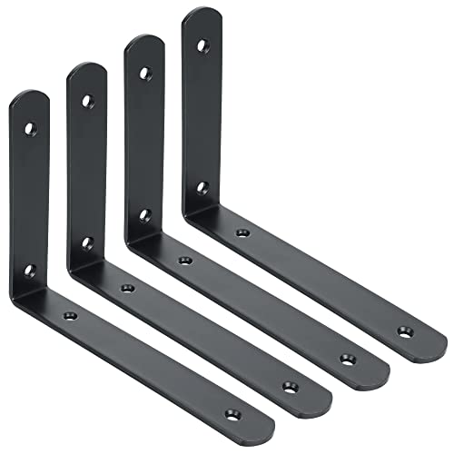 Alise Black Floating Shelf Brackets,Heavy Duty L Bracket,8x5-3/5 Inch,4 Pcs - color: Black, size: 8x5-3/5 Inch (Upgraded)