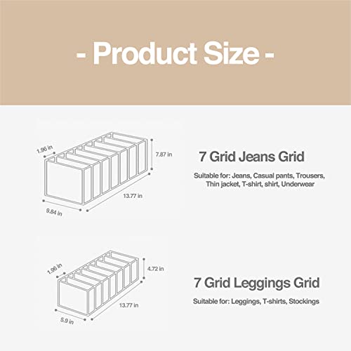 Wardrobe Clothes Organizer, 7 Grids Washable Portable Closet Organizer Mesh Separation Storage Box Foldable Closet Drawer Organizer for Underwear, Socks, Scarves, Jeans (Grey, 2 Jeans Grid) - size: 2 Jeans Grid