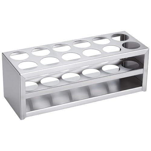 UNICRAFTALE 1 Set 304 Stainless Steel Multi-Use Cylinder Tubes Display Racks Lab Supplies Rectangle Test Tube Rack Round Holes Test Tube Holder Hole 33mm for Classroom Lab 9.45"x3.35"x3.39" - size: 24x8.5x8.6cm