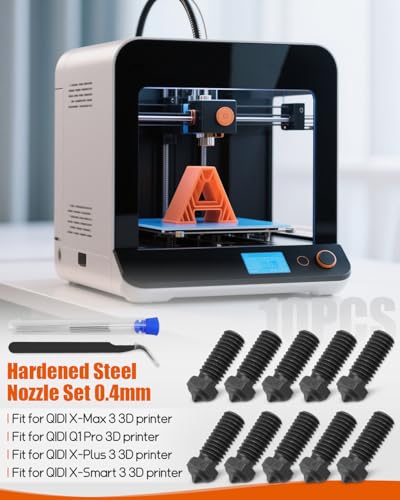 17Pcs Hardened Steel Nozzle Set Fit for QIDI X-Max 3 Q1 Pro X-Plus 3 X-Smart 3 3D Printer, Including 10Pcs 0.4mm Black Nozzles, with Nozzle Cleaning Kit
