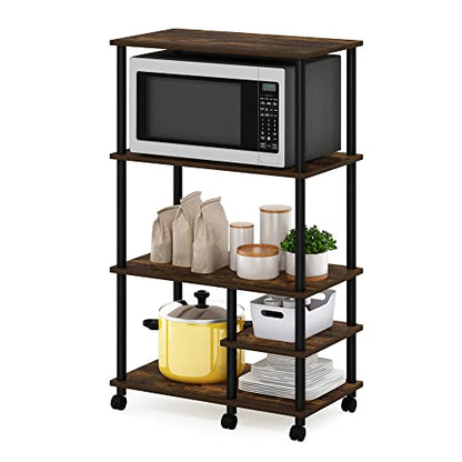 Furinno Turn-N-Tube 4-Tier Toolless Kitchen Storage Shelf Cart, Amber Pine/Black - color: Amber Pine/Black, size: 4-Tier