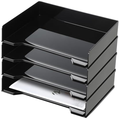 DoubleFill 4 Pcs Stackable Letter Tray Plastic Paper Tray, Black - color: Black