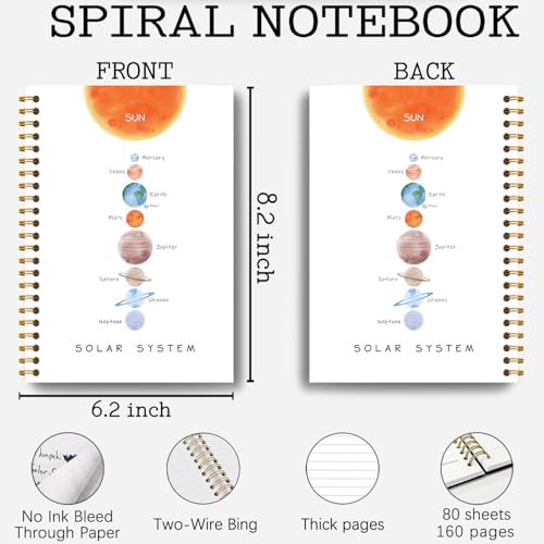 Space Notebook - Solar System Outer Space Science Notebook Journal, Classroom Rewards, Solar System Gifts, Gifts for Space Enthusiasts Lovers, Spiral Notebook 5.5x8.3 Inch