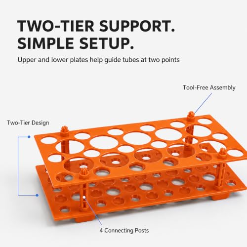 Centrifuge Tube Rack 2-Pack, 28-Well PP Holder for 10, 15 and 50 mL Tubes - color: Orange