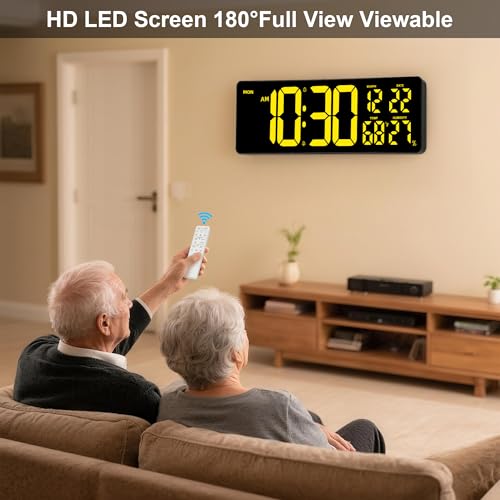 17.3"Large Digital Wall Clock 15 Color Modes Display 8 Color Night Light - color: Black