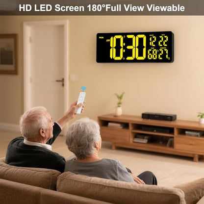 17.3"Large Digital Wall Clock 15 Color Modes Display 8 Color Night Light - color: Black