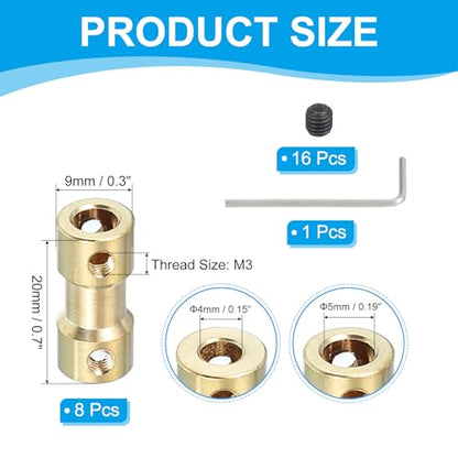 PATIKIL Brass Shaft Coupling Joint 4mm to 5mm, 8 Pcs Motor Shaft Coupler Extension Connector Rigid Sleeve Adapter Transmission Joint with Screws for RC Car Tires Shaft Motor - size: 4mm to 5mm
