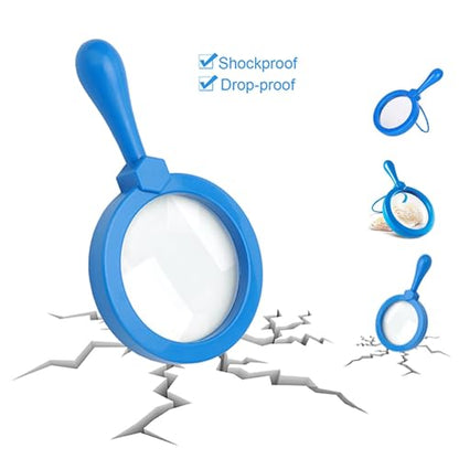 Rongon 5X Kids Magnifying Glass Handheld Jumbo Magnifiers with Stand (Blue) - color: Blue