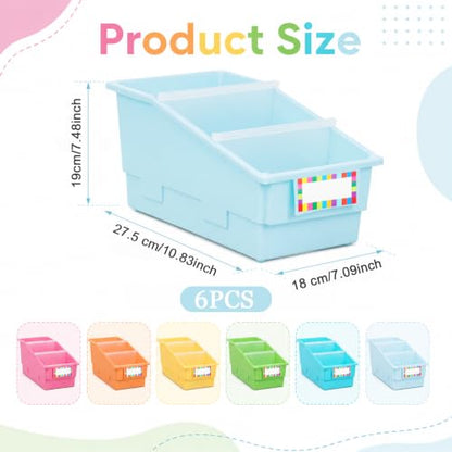 6 Pack Picture Book Bins with Dividers for Classroom, Pastel - color: Pastel