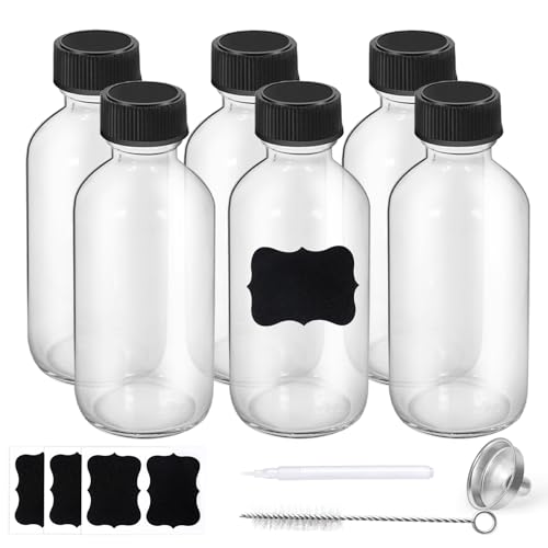 2oz 6-Pack Clear Glass Bottles with Lids, Leakproof Reusable Travel Kit