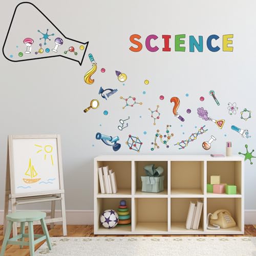 LHIUEM Science Biology Lab Backdrop Wall Decal Steam Bulletin Board Sticker - color: Science Wall Sticker