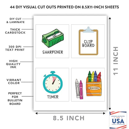 Andaz Press Visual Supply Cards Classroom Poster, You Will Need Visual Supply List for Student Independence, Classroom Directions, Supply Management, DIY 44 Cut Outs Printed on 8.5x11 Cardstock - color: Visual Supply Cards Sign