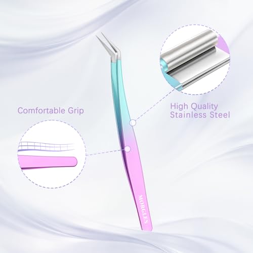 MORGLES 5 PCS Lash Tweezers Set for Eyelash Clusters - color: Green