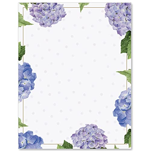 PaperDirect Hydrangeas and Dots Spring Border Papers, White Background with Blue and Purple Hydrangeas Design, 8.5 x 11, Acid-Free, Ideal for Invitations, Flyers, Letters, Posters, Cards, 25 Sheets - color: Hydrangeas and Dots
