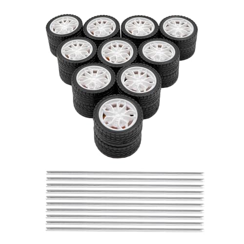 20PCS Model Toy Wheel RC Car Rubber Tire Wheel with 10PCS Shaft Round Axles for for DIY Model Toy RC Car Truck Robot Boat Helicopter Parts (White) - color: White
