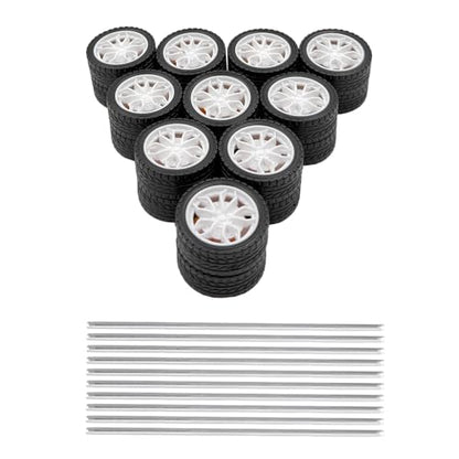 20PCS Model Toy Wheel RC Car Rubber Tire Wheel with 10PCS Shaft Round Axles for for DIY Model Toy RC Car Truck Robot Boat Helicopter Parts (White) - color: White
