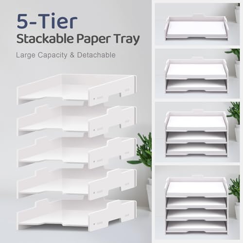 SONGWAY 5-Tier Stackable Paper Tray - File Organizer for Desk, Paper Sorter, Desktop Letter Trays, Workspace Desk Organizer Trays for Home Office School