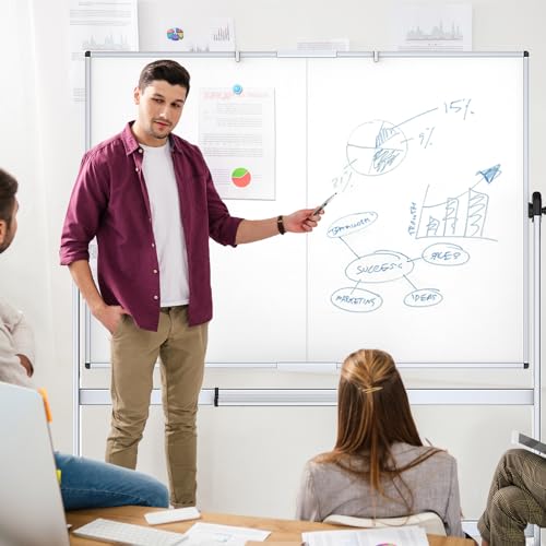 VIZ-PRO Rolling Whiteboard, 60" x 48" Mobile White Board with Stand - size: 60"W x 48"H