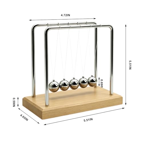 Newtons Cradle Balance Pendulum Balls, Swinging Kinetic Balls with Beech Base, Science Physics Educational Learning Tool, Office Home Creative Decoration, Stress Relief Fidget Desk Toy (Medium) - size: Beech Base Medium - 5 Balls