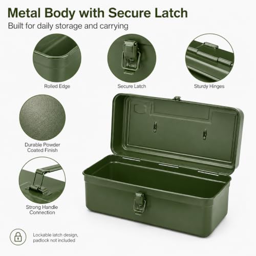 Portable Metal Tool Box with Removable Divider Tray, 14.2 in - color: Green