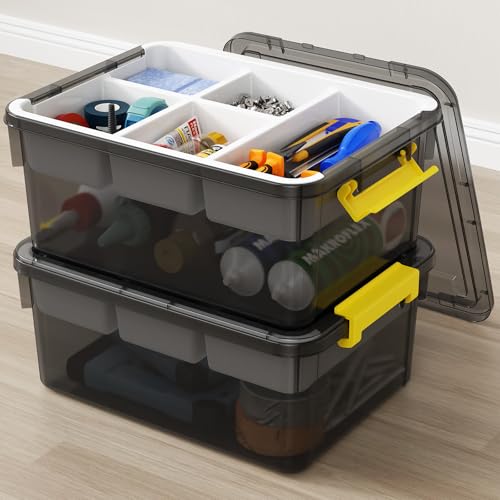 40Qt Stackable Storage Bins with Lids Trays Craft Box Organizers, 2Pack,GY - color: Clear Grey S, size: 20QT-2Pack