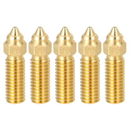 uxcell 5 Pcs 0.8mm Brass Nozzles M6 Thread for K1 3D Printers - size: 0.8mm
