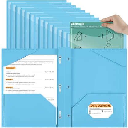 Henoyso 36 Pcs Plastic Folder with Clear Front Pocket, Light Blue - color: Light Blue
