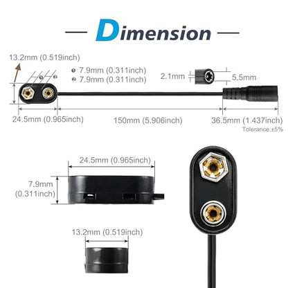 CHANZON 5 Pairs Male + Female 9v Battery Power Supply Jack DC Connector Holder Clip Converter with 2.1mm x 5.5mm I-Type for Plug Arduino