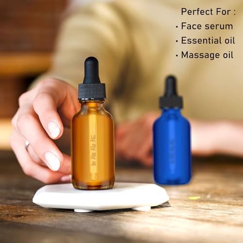 2 Pack Glass Eye Dropper Bottles 2 OZ with Graduated Dropper, Amber & Blue - color: Amber and Blue