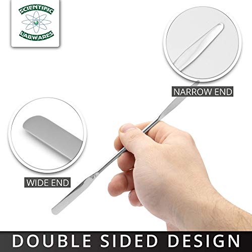 Lab Micro Double Ended Spatula Round/Tapered Arrow End, Flat Ends 50 mm X 9 mm, 7" Length, Stainless Steel (Pack of 2) - size: 7 in. (Pack of 2)