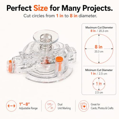 Circle Cutter for Paper & Crafts, Paper Cutter with 1 to 8in Cut Diameter