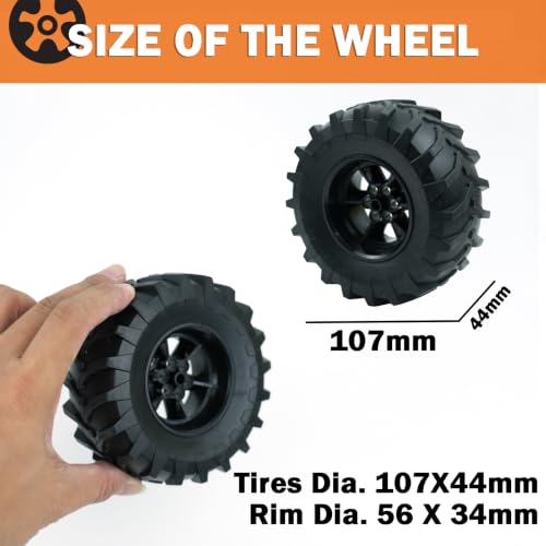 MALEKO Tires and Wheels Accessories Pack- 2 PCS Tires Dia. 107X44mm&Rim Dia. 56 X 34mm Compatible with All Major Technical Cars Robots - color: Black No.3
