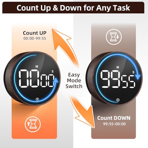 Digital Magnetic Kitchen Timer & Stopwatch with LED Display, Woodgrain - color: Deep Woodgrain