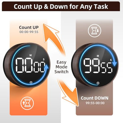 Digital Magnetic Kitchen Timer & Stopwatch with LED Display, Woodgrain - color: Deep Woodgrain
