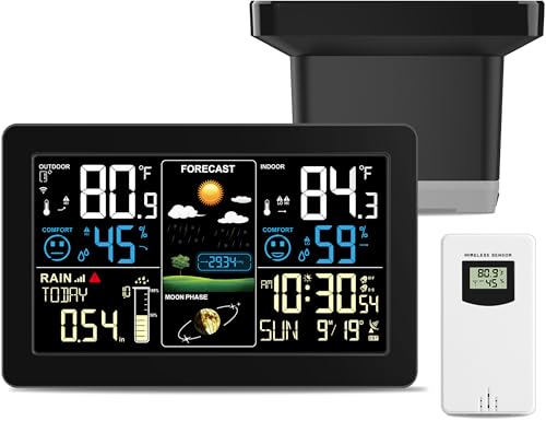 BIUWING Weather Station with Rain Gauge Outdoor, Home Weather Stations Wireless Indoor Outdoor with Digital Rain Gauges, Thermometer, Barometer, Hygrometer, Atomic Clock, Weather Forecast and Alerts - color: Weather Station with Rain Gauge