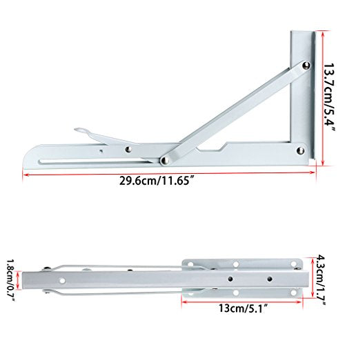 Sumnacon Sturdy Folding Shelf Brackets - Heavy Duty Metal Triangle Table Bench Folding Shelf Brackets, 2 Pcs Folding Shelf Hinge Wall Mounted (12 Inch, White) - color: White, size: 12 Inch