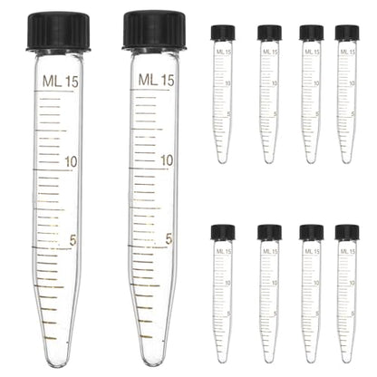 10 Pack 15ml Glass Conical Centrifuge Tubes, Graduated Test Tubes with Leak- Proof Screw Caps - Transparent Laboratory Vials for Sample Storage & Separation Lab Use