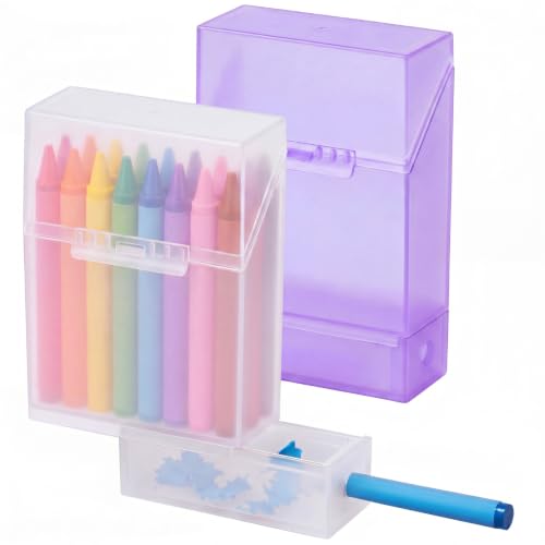 Clabby 2 Pcs 2 in 1 Plastic Crayon Box with Sharpener Holds 24,Clear,Purple - color: Clear,Purple
