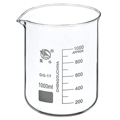 PATIKIL 1000ml Low Form Glass Beaker, 3.3 Borosilicate Glass Graduated Printed Scale Measuring Cups with Spout for Kitchen Lab Liquids Transit Boiling - size: 1000ml