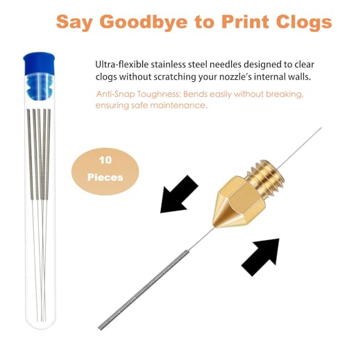 3D Printer Nozzle Kit: 20PCS High Precision MK8 Brass Nozzles (0.2/0.4/0.6/0.8/1.0mm) with Socket Wrench, 10PCS 0.4mm Cleaning Needles & Tweezers for CR-8 / CR-10 / Ender 3 / Ender 3S / 5/6