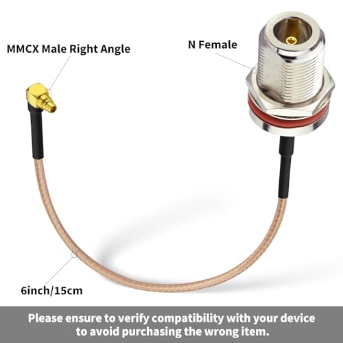 Superbat MMCX Male Right Angle to N Female 6inch RG316 Coaxial Cable 2Pcs - color: n to mmcx