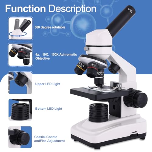 Microscope for Adults & Kids, 40X-2500X High-Power Compound Microscope for Students, School Lab & Home Schooling,Equiped with Slides Set & Phone Holder (White) - color: white