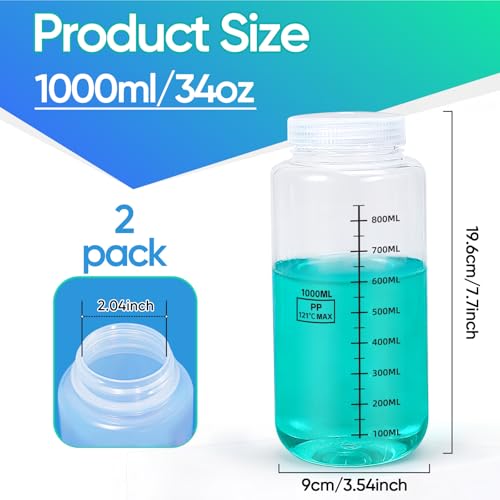 ASEVAT Wide Mouth Plastic Bottles Reagent Bottle, Scaled Pill Bottle Laboratory Chemical Container with Screw Cap, Plastic Sample Containers for Storage or Home (Clear, 32 oz) - color: Clear, size: 32 oz