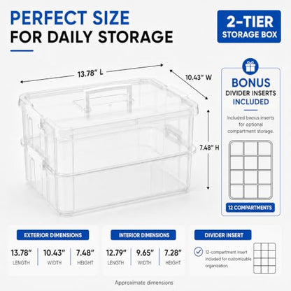 CraftGenes 2-Tier Clear Craft Storage Box with Handle